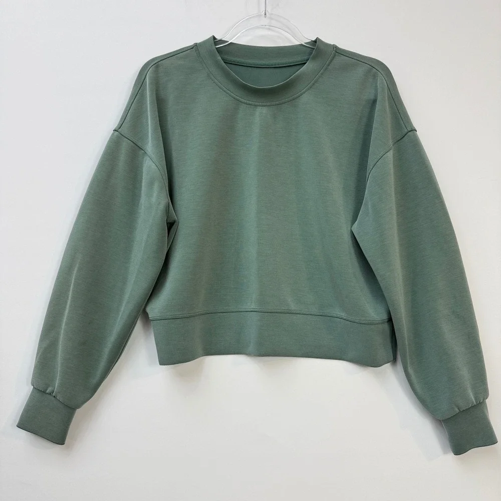Lululemon Perfectly Oversized Cropped Crew Softtreme Women Size 6 Green - Picture 2 of 9